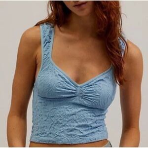 Intimately Free People Blue Love Letter Floral Smocked Top Womens Size M